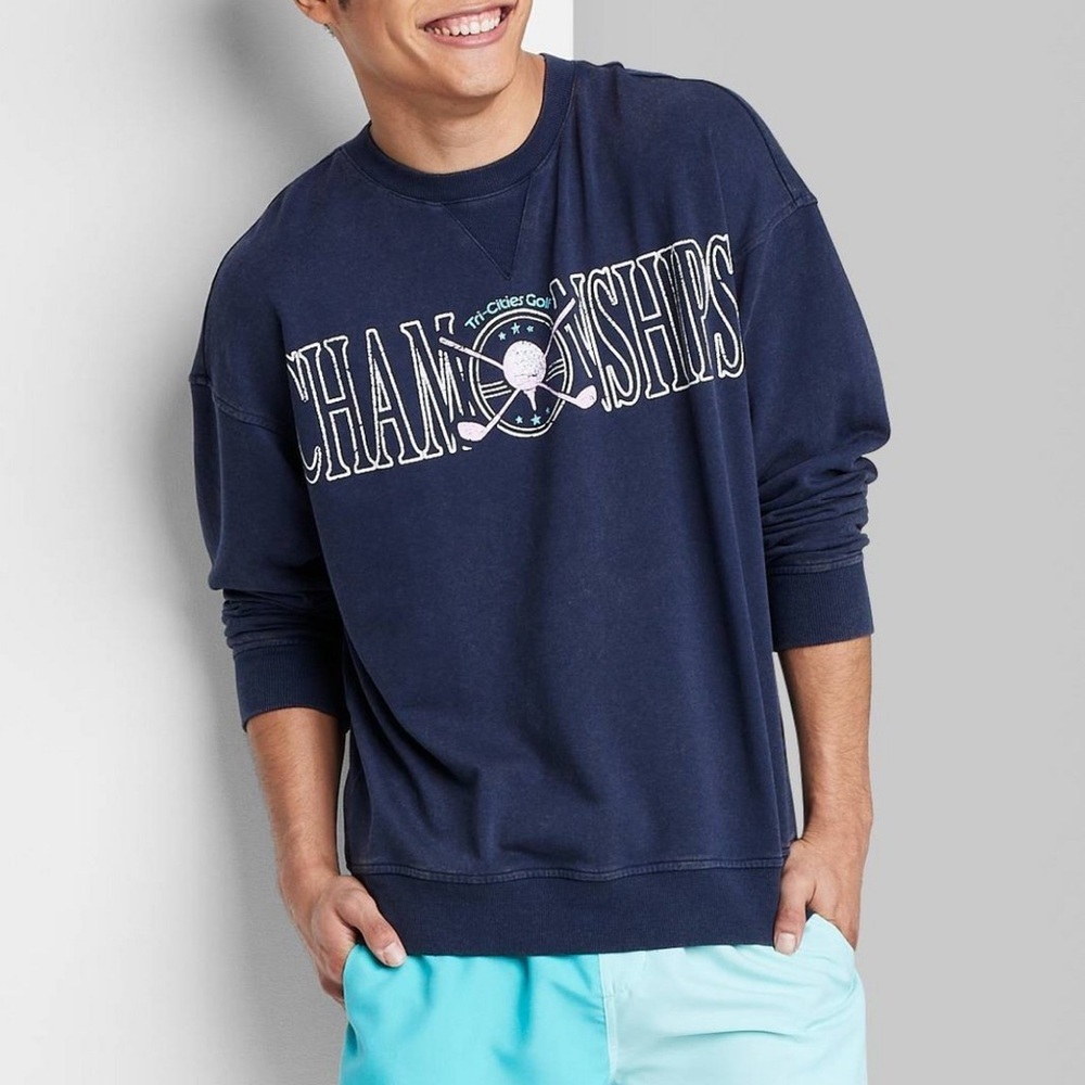Original Use Men’s Navy Blue Pullover Fleece Sweatshirt, Tri Cities Golf, Small